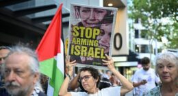 NEWS: Pro Palestine Action Group demonstrate outside the US consulate in North Sydney to put these demands to the incoming Trump administration. Photo: Wolter Peeters, 21st January 2025, The Sydney Morning Herald.
