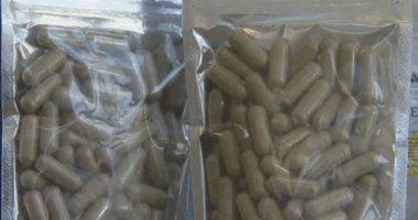 A bag of Kratom, a plant-based drug .