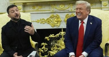 President Donald Trump meets with Ukraine's President Volodymyr Zelenskyy in the Oval Office of the White House, Monday, Aug. 18, 2025, in Washington.