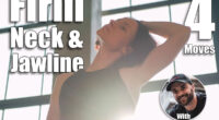 Body warm-up. Neck stretching. Athletic woman in activewear side tilt head with hands training spine muscle in light fitness studio interior. 4 Daily Moves That Firm Your Neck and Jawline Better Than Facials After 50. Cover