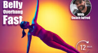 Portrait of young fit girl doing yoga stretching exercises, standing in side plank isolated over gradient pink and yellow background in neon Concept of youth, sport, health, fitness, wellness. 4 Daily Moves That Target Belly Overhang in 30 Days After 50. Cover