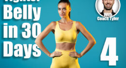 Fitness Workout. Fit Woman Wearing Sportswear Posing With Hands On Hips Looking At Camera Standing In Studio On Blue Background. Fitness And Gym, Sporty Lifestyle Concept. 4 Standing Moves That Tighten Loose Belly Skin Without Surgery. Cover