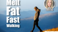 Young woman hiker hiking on mountain trail. Travel concept with space for text. Happy traveler standing on top of a mountain and enjoying sunset view. 4 Walking Intervals That Melt Stubborn Fat Better Than Cardio After 50. Cover