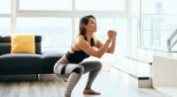 woman squatting, doing exercises to help you poop at home