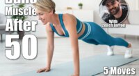 Full Body Length Of Smiling Lady In Blue Sportswear Doing Push Ups Exercise Or Standing In Phalakasana Plank Position On Yoga Mat In Living Room Using Pc Making Video Call With Personal Instructor. 5 Bodyweight Power Moves That Stop Muscle Loss After 50—In Your Living Room. Cover