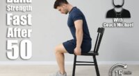Handsome man exercising with chair at home. 5 Chair Exercises That Build More Strength Than Weight Lifting After 50. Cover