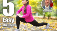 Sporty beautiful happy young woman warming up, stretching before morning running routine, doing high lunges, exercises for legs, hips and buttocks, working out outdoor on autumn day. Full length. 5 Driveway Stretches That Reverse Stiffness Better Than Massage Therapy After 50. Cover