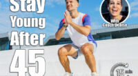 Man performs squats outdoors on a bright, sunny day with a clear sky and modern buildings in the background. 5 Morning Exercises Men Should Do Every Day to Stay Young After 45. Cover
