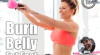 Cheerful, fit woman doing a kettlebell swing exercise. Body weight and fitness workout concept. 5 Power Exercises That Torch Belly Fat Faster Than Treadmill Workouts After 45. Cover