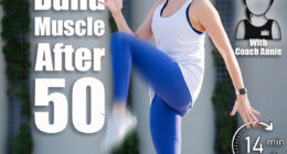 Exercising woman doing her routine in an urban enviroment, rising knees high up and touching elbow. Over support pillars. In blue stretchy yoga pants. Side view. 5 Standing Exercises That Build Muscle Better Than Gym Machines After 50. Cover