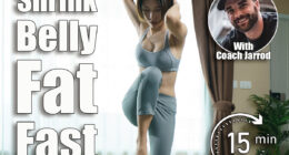 Young woman in gray sportswear exercise at home, doing standing bicycle crunches, in quarantine during Coronavirus pandemic.6 Simple Standing Drills That Melt Belly Pooch in 30 Days After 50. Cover