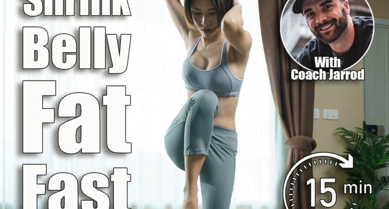Young woman in gray sportswear exercise at home, doing standing bicycle crunches, in quarantine during Coronavirus pandemic.6 Simple Standing Drills That Melt Belly Pooch in 30 Days After 50. Cover