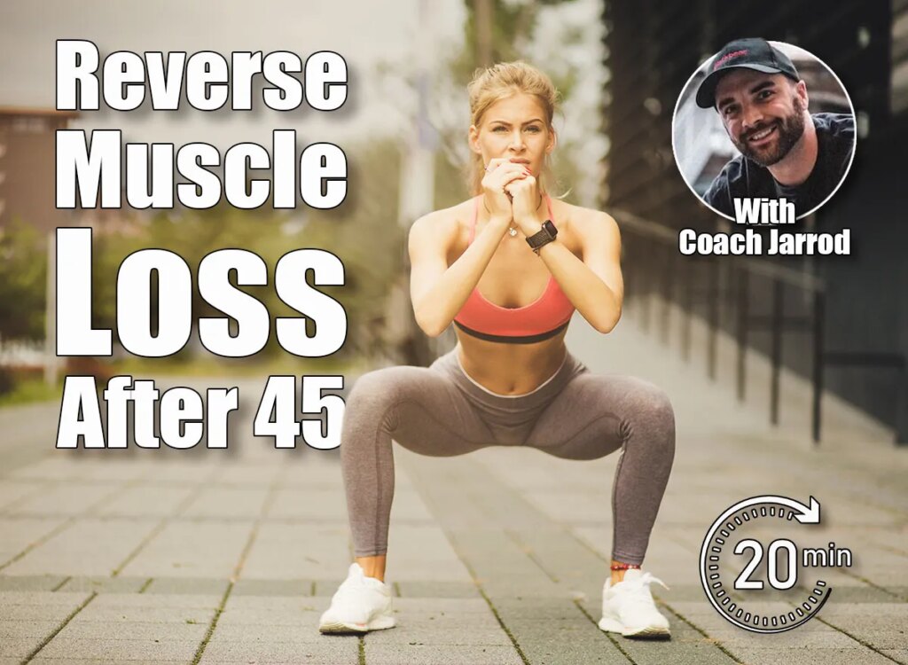 Women exercise squats at city street. Portrait. 6 Simple Strength Routines That Reverse Muscle Loss After 45. Cover