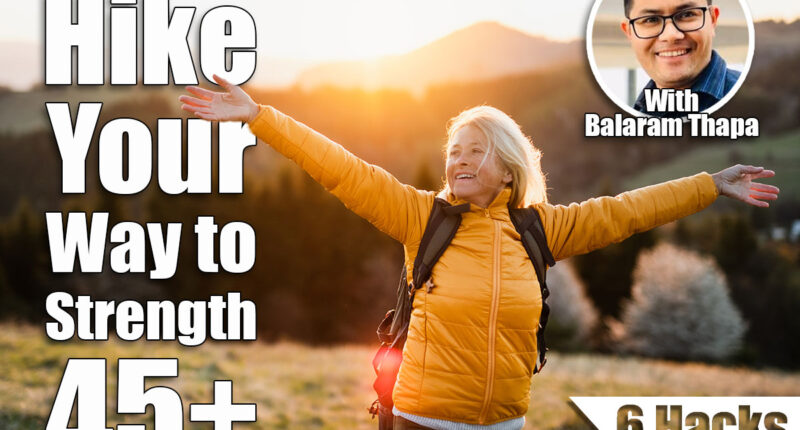 Front view of senior woman hiker standing outdoors in nature at sunset. 6 Soft Hiking Techniques That Build More Strength Than Gym Workouts After 45. Cover