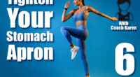 Female Athlete Jumping Exercising During Training Over Blue Studio Background, Looking Aside. Fitness Workout And Sport Motivation Concept. Full Length, Side View. 6 Standing Core Routines to Tighten Your Stomach Apron After 50—No Floor. Cover