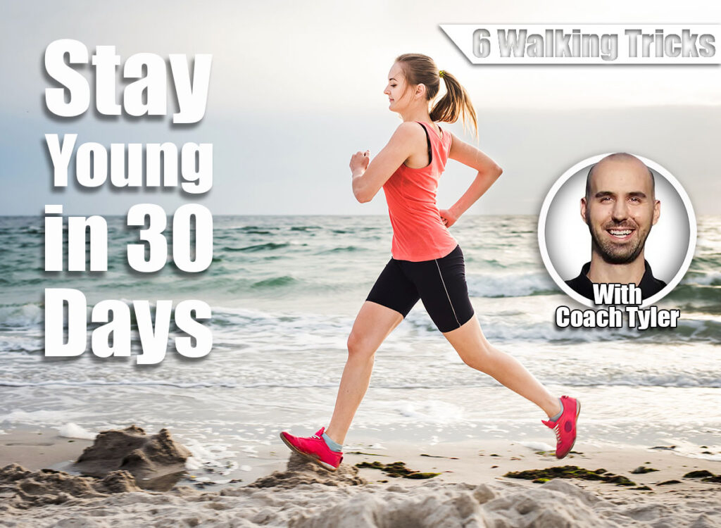 Running woman. Female runner jogging during the sunrise on beach. 6 Walking Tricks That Keep You Younger in Just 30 Days. Cover