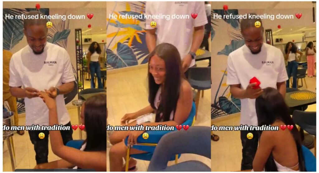 Another man proposes to his girlfriend in public without kneeling