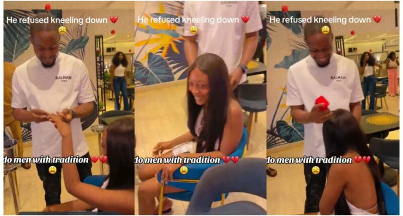 Another man proposes to his girlfriend in public without kneeling