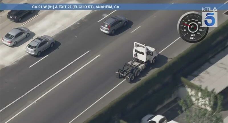 Authorities pursue fleeing big rig in multi-county chase in Southern California