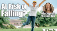 Happy senior attractive woman jumping in the meadow - caucasian grandmother in balance on one leg looking at camera smiling. Carefree lifestyle for a retired people. If You Fail These 4 Tests After 50, Your Risk of Falling Skyrockets. Cover