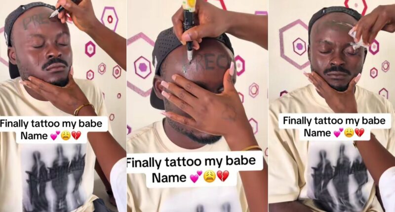 Man tattoos girlfriend