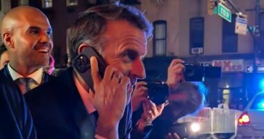 Macron is stopped by New York cops as street closed for Trump