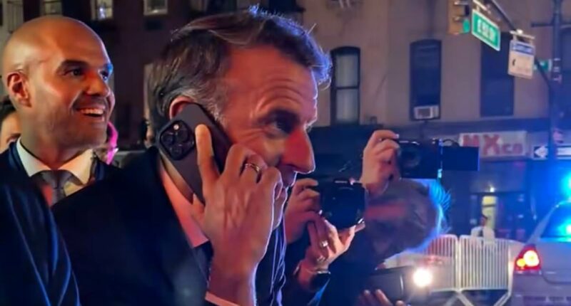 Macron is stopped by New York cops as street closed for Trump