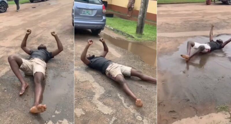 Man rolls excitedly as wife finally welcomes baby