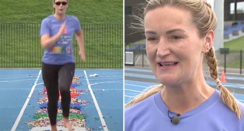 Mom goes viral for earning world record running across a track of LEGOs barefoot