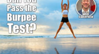 Young woman doing jumping jack or star jumps exercise to burn fat, keep fit. Sunset beach, blue sky background. Healthy lifestyle at training camp, outdoor fitness activity, family summer holiday. Over 40? If You Can Do This Many Burpees Without Stopping, Your Fitness Is Elite Level. Cover