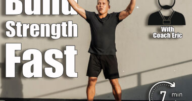 A middle-aged man performs jumping jacks outdoors against a concrete wall during a high-intensity workout session just outside the gym. Over 45? This 7-Minute Routine Builds More Strength Than Your Usual Cardio. Cover
