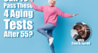 Photo portrait full body view of happy old lady dancing standing on one leg isolated on pastel blue colored background. Over 55? If You Can Pass These 4 Simple Balance Tests, You