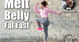 Joyful sporty Latin girl jumping high and raising knee. Street dancer warming up intensively before street workout. Student enjoying free fitness. Fitness and street workout concept. The #1 Bodyweight Workout for Women To Melt Hanging Belly Fat After 40. Cover