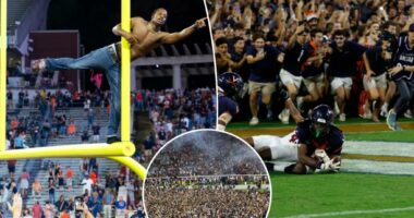 Virginia fans storm field after upset win over Florida State in bonkers college football scene