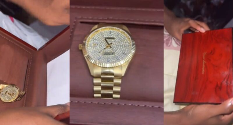 Woman Gifts Husband ₦12 Million Gold Wristwatch as Wedding Surprise