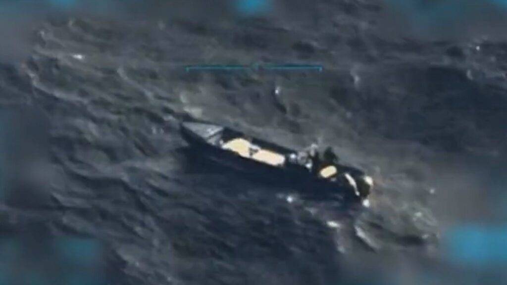 A boat is seen in international waters before a strike by the US military near Venezuela