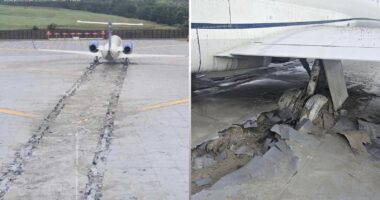 A plane had to be stopped by a safety zone at the end of the runway at a Virginia airport