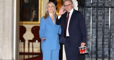 Prime Minister Anthony Albanese and Jodie Haydon arrives for an informal meeting with Prime Minister of the United Kingdom and Lady Victoria Starmer, the Prime Minister of Canada and Madam Diana Fox Carney and Ms Mette Frederiksen, Prime Minister of Denmark at 10 Downing Street.