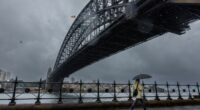 The Sydney Harbour Bridge during a rainy day in August 2025.