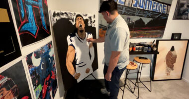 Artist trades his paintbrush for a football