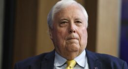 Clive Palmer, Trumpet of Patriots chairman and party spokesperon, ahead of an address to the National Press Club of Australia in Canberra on Thursday 13 March 2025. fedpol Photo: Alex Ellinghausen