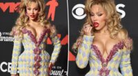 Doja Cat pairs sky-high platform heels with a $5,995 crystallized lipstick clutch on VMAs 2025 red carpet