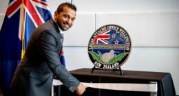 Kash Patel cuts the ribbon at the official opening of the FBI office in Wellington, New Zealand