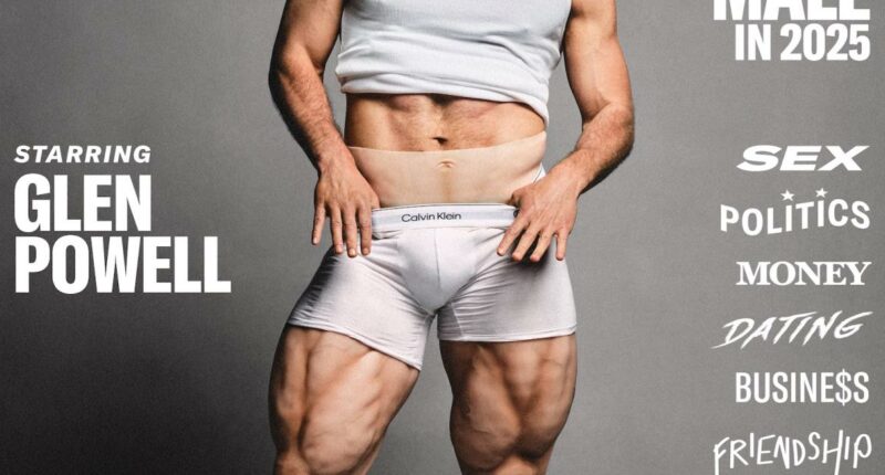 Glen Powell Flaunts Bulging Body in Massive Muscle Suit for 'GQ' Cover