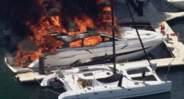 A luxury yacht with a price tag in the multi-millions has been destroyed by a raging inferno.