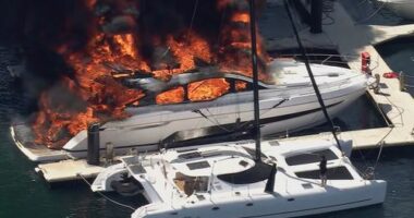 A luxury yacht with a price tag in the multi-millions has been destroyed by a raging inferno.