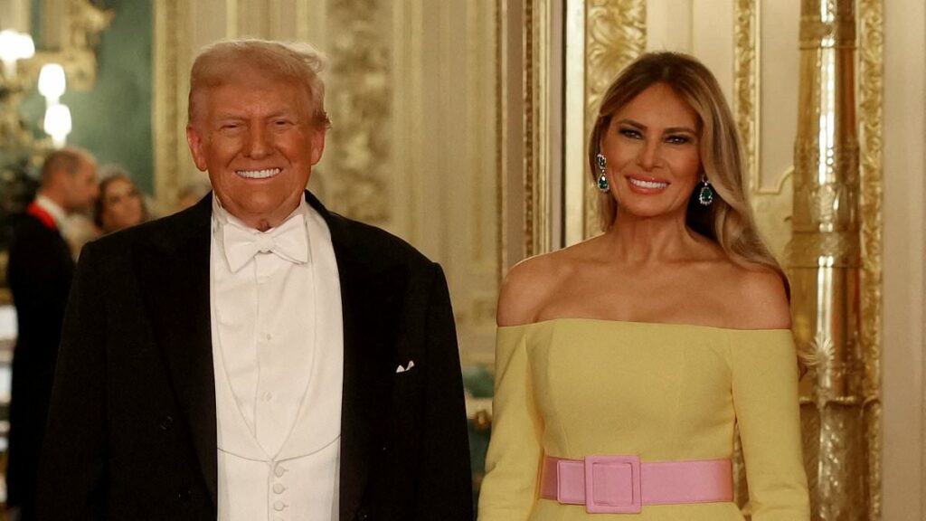 Melania Trump bares her shoulders in a daring yellow gown at lavish banquet during state visit to the UK