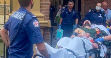 Paul Jason Sultana was rushed out of court on a stretcher tended by paramedics.