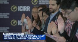 New US citizens sworn in during naturalization ceremony at Instituto del Progreso Latino in Chicago