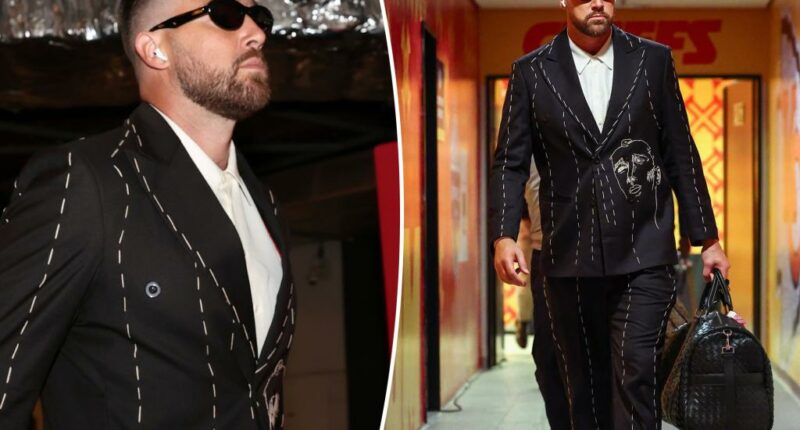 Newly engaged Travis Kelce rocks custom suit to Chiefs season opener in Brazil